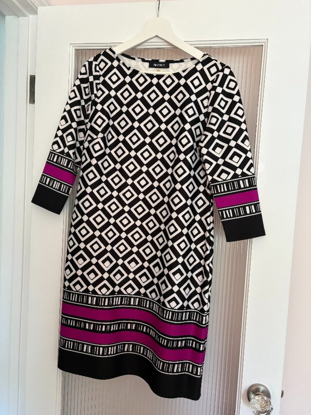 Nine West 3/4 sleeve black & white geometric dress